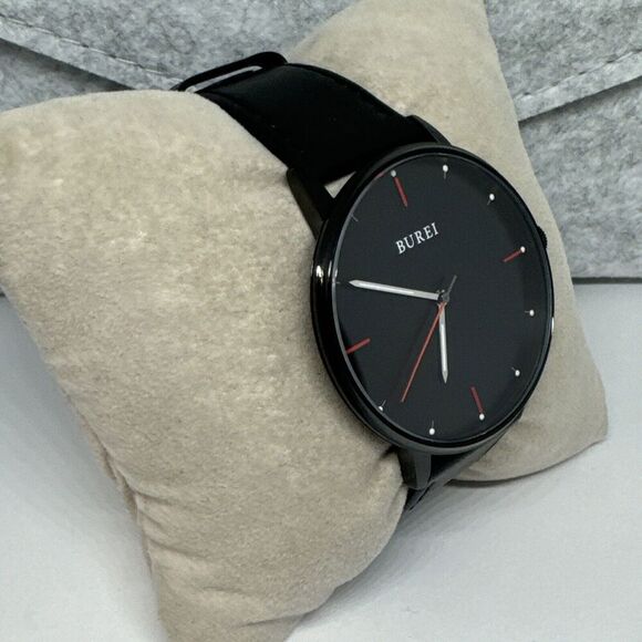 Burei S-19006M Men's Black Leather Strap Analog Dial Quartz Wrist Watch JNA65 - Picture 4 of 12